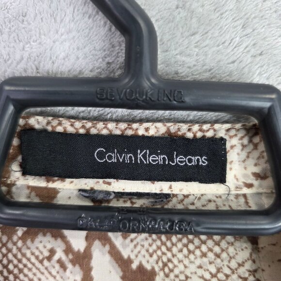 Womens Calvin Klein Jeans Brown & Beige Snake Print Blouse V-Neck 3/4 Sleeves S - Picture 2 of 7